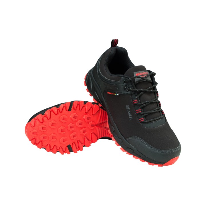 CZARNO - CZERWONE BUTY TREKKINGOWE