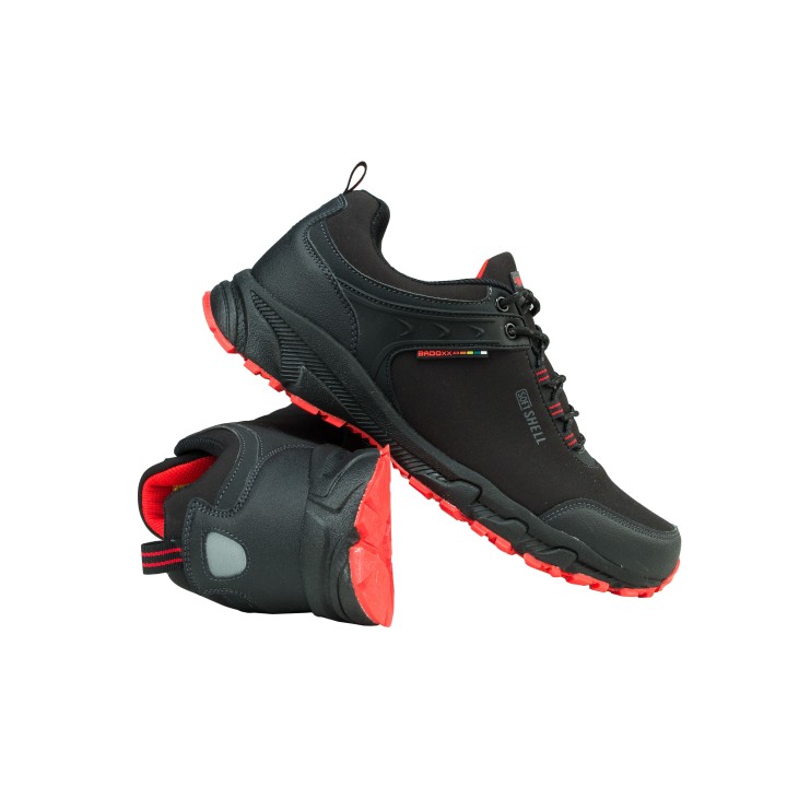 CZARNO - CZERWONE BUTY TREKKINGOWE